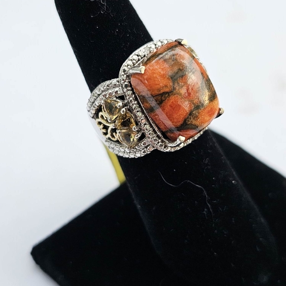 Chuck Clemency Jasper & Citrine Ring Platinum/14k/925 Sz 6! New - Picture 8 of 13